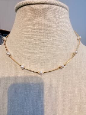 Monet Gold Tone Faux Pearl Station Necklace NWT 16”